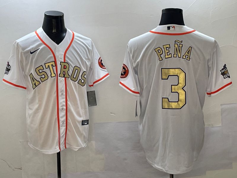 Men Houston Astros #3 Pena White Gold Game 2025 Nike MLB Jersey style 1->houston astros->MLB Jersey